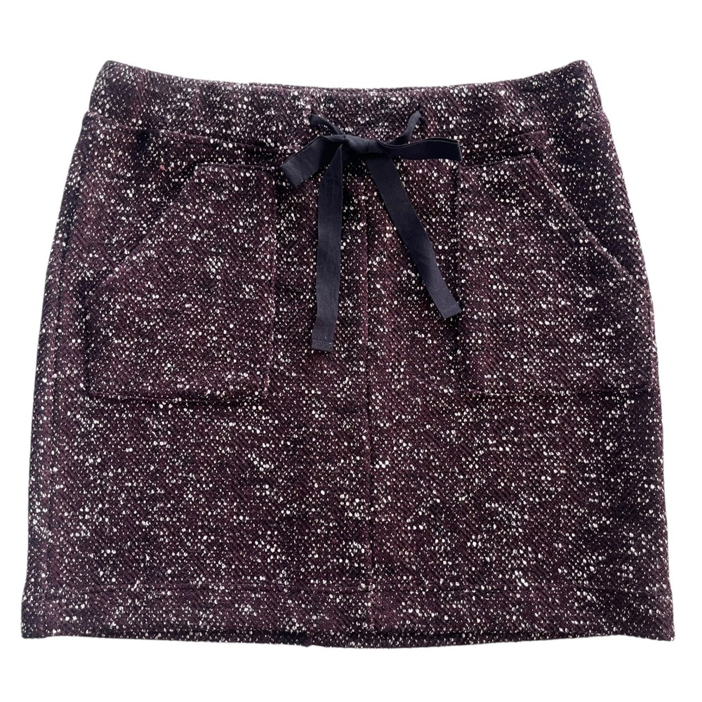LOFT Women's M Burgundy White Speckled Sweater Knit Drawstring Jogger Mini Skirt